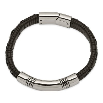 Stainless Steel Woven Leather ID Bracelet – view 3