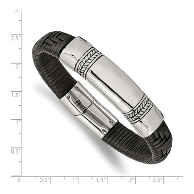 Stainless Steel Woven Leather ID Bracelet – view 4