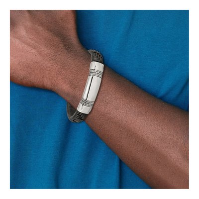 Stainless Steel Woven Leather ID Bracelet – view 5