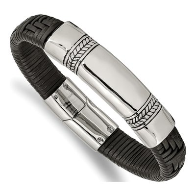 Stainless Steel Woven Leather ID Bracelet