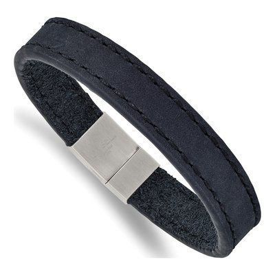 Stainless Steel Blue Leather Bracelet