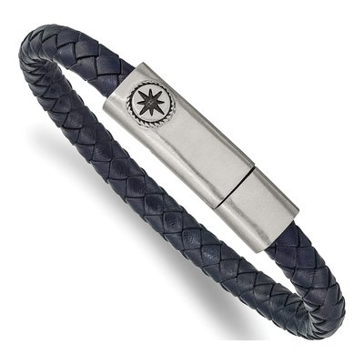 Stainless Steel Compass Leather Bracelet