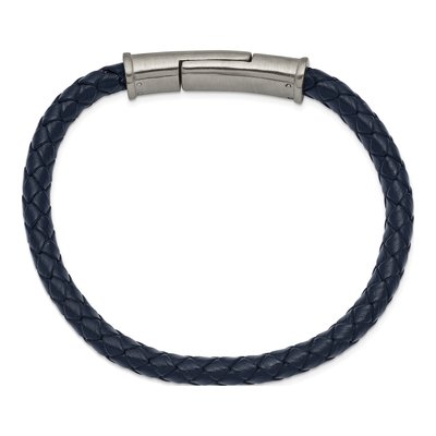 Stainless Steel Navy Leather Braided Bracelet – view 3