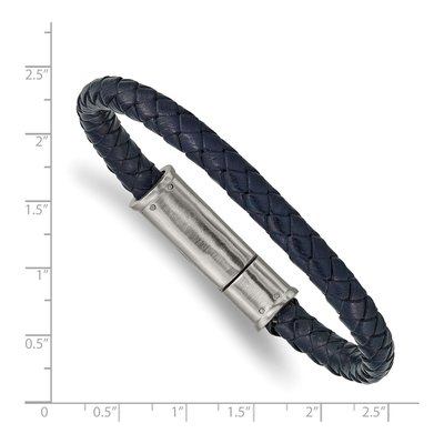 Stainless Steel Navy Leather Braided Bracelet – view 4