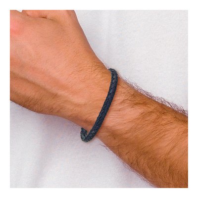Stainless Steel Navy Leather Braided Bracelet – view 5