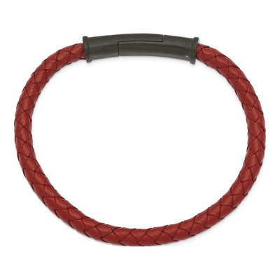 Black Stainless Steel Red Leather Bracelet – view 3