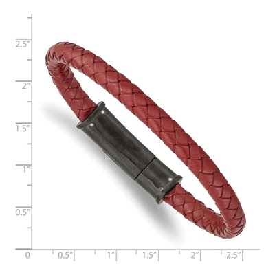 Black Stainless Steel Red Leather Bracelet – view 4