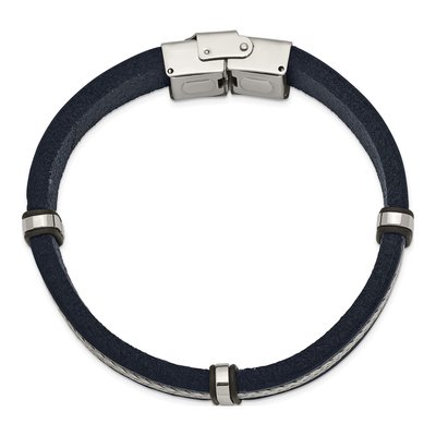 Stainless Steel Blue Leather Wire Bracelet – view 2