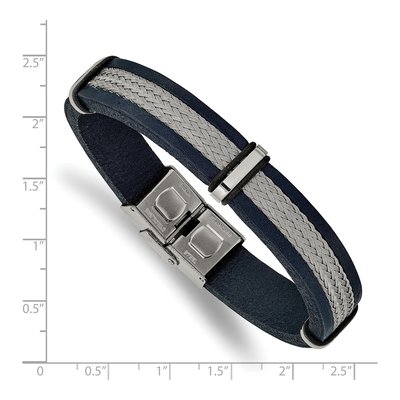Stainless Steel Blue Leather Wire Bracelet – view 3
