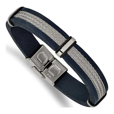 Stainless Steel Blue Leather Wire Bracelet
