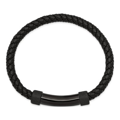 Black Stainless Steel Black Leather Bracelet – view 3