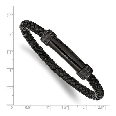 Black Stainless Steel Black Leather Bracelet – view 4