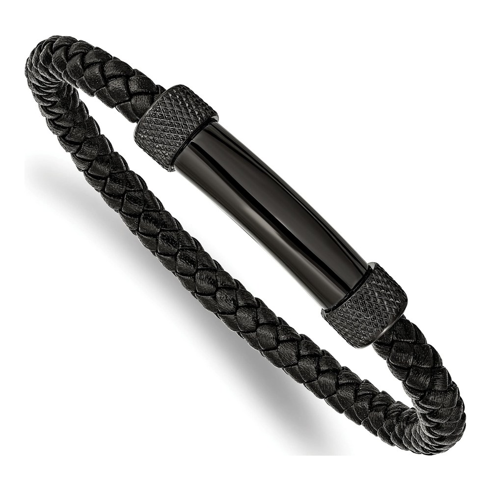Men's Chisel Black Leather & Steel Bracelet