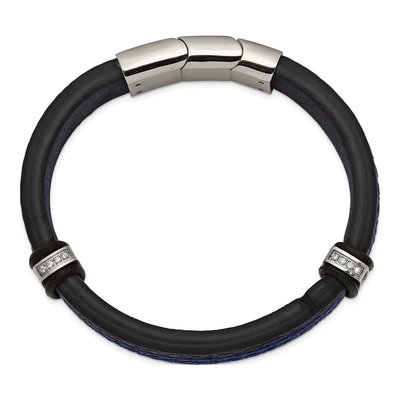 Stainless Steel CZ Braided Leather Bracelet – view 3