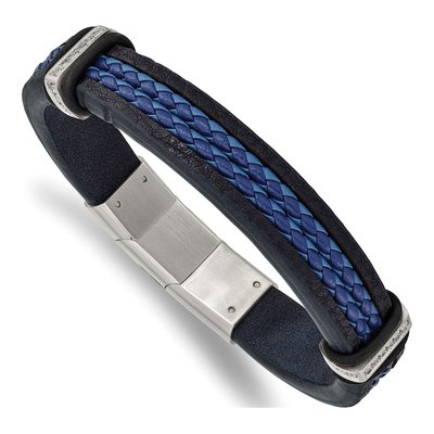 Stainless Steel CZ Braided Leather Bracelet