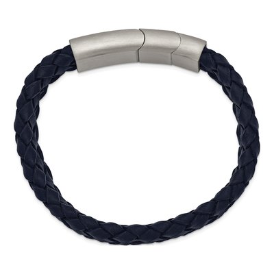 Men's Chisel Steel Navy Blue Leather Bracelet – view 3