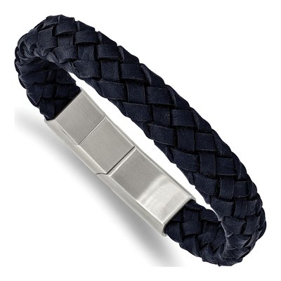 Stainless Steel Navy Blue Leather Bracelet