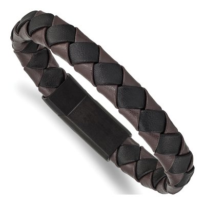 Black Stainless Steel Leather Bracelet