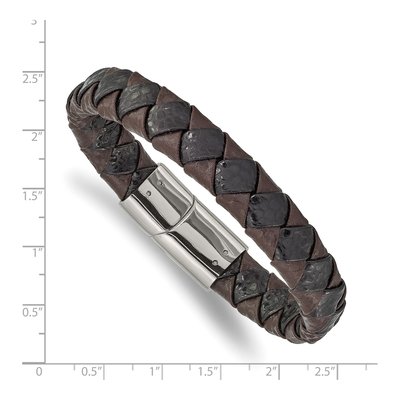 Stainless Steel Black Brown Leather Bracelet – view 4