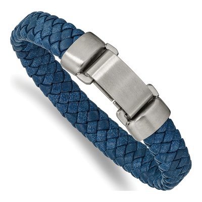 Stainless Steel Blue Leather Bracelet