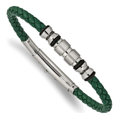 Black Stainless Steel Leather Bracelet
