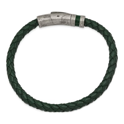 Stainless Steel Green Leather Bracelet – view 3
