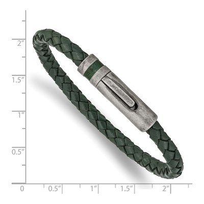 Stainless Steel Green Leather Bracelet – view 4
