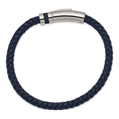 Stainless Steel Blue Leather Braided Bracelet – view 3
