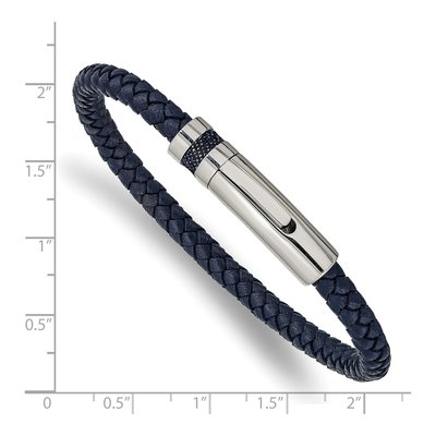 Stainless Steel Blue Leather Braided Bracelet – view 4
