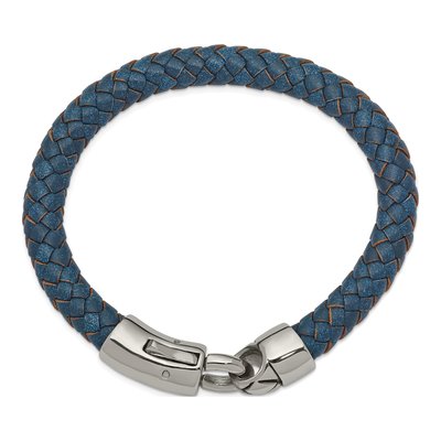 Stainless Steel Blue Leather Bracelet – view 3