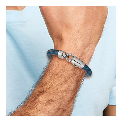 Stainless Steel Blue Leather Bracelet – view 5