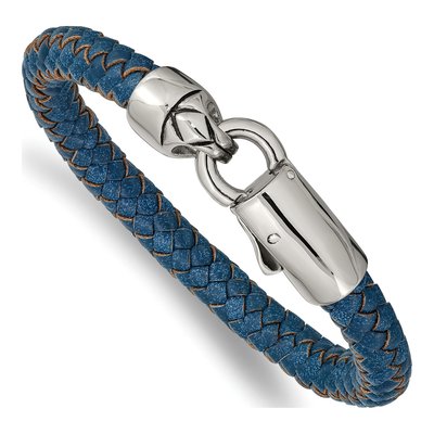 Stainless Steel Blue Leather Bracelet