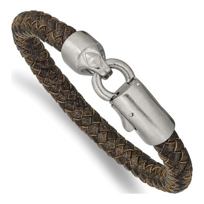 Stainless Steel Brown Leather Bracelet