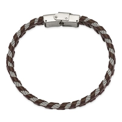 Stainless Steel Leather Cable Bracelet – view 3
