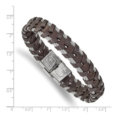 Stainless Steel Leather Cable Bracelet – view 4