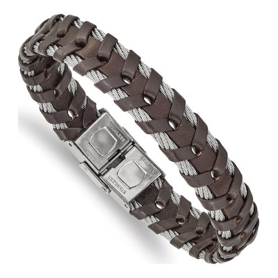 Stainless Steel Leather Cable Bracelet