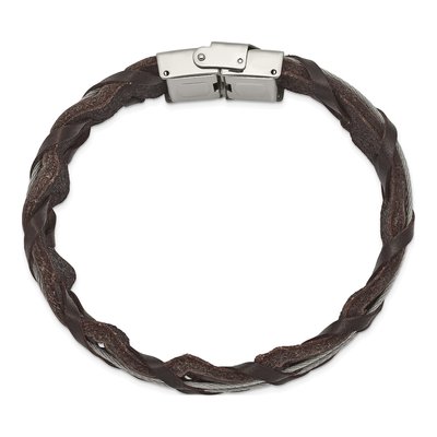 Stainless Steel Leather Cable Bracelet – view 3