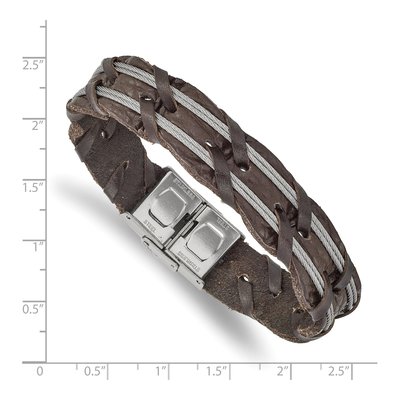 Stainless Steel Leather Cable Bracelet – view 4