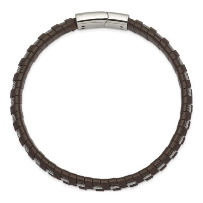 Stainless Steel Brown Leather Bracelet – view 3