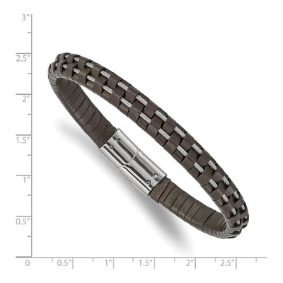 Stainless Steel Brown Leather Bracelet – view 4