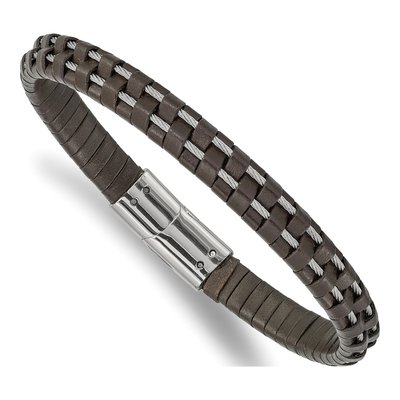 Stainless Steel Brown Leather Bracelet