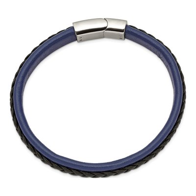 Stainless Steel Blue Black Leather Bracelet – view 3