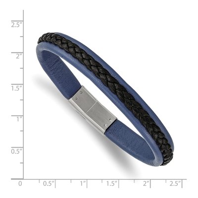 Stainless Steel Blue Black Leather Bracelet – view 4