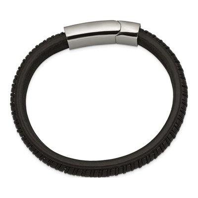 Stainless Steel Black Leather Bracelet – view 2