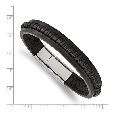 Stainless Steel Black Leather Bracelet – view 3