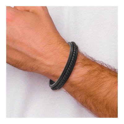 Stainless Steel Black Leather Bracelet – view 4