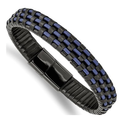 Black Stainless Steel Leather Bracelet
