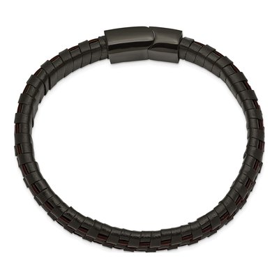 Black Stainless Steel Black Leather Bracelet – view 3