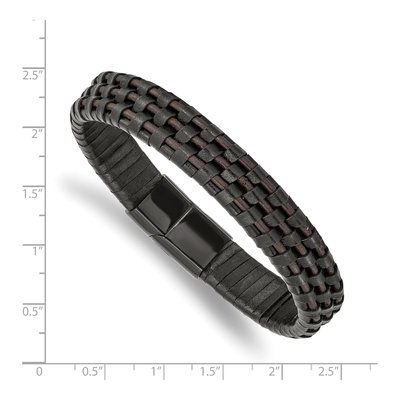 Black Stainless Steel Black Leather Bracelet – view 4