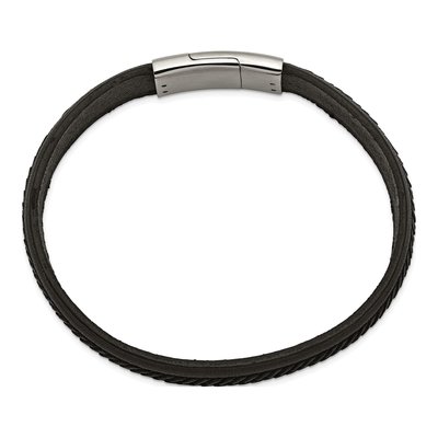 Stainless Steel Black Leather Bracelet – view 3
